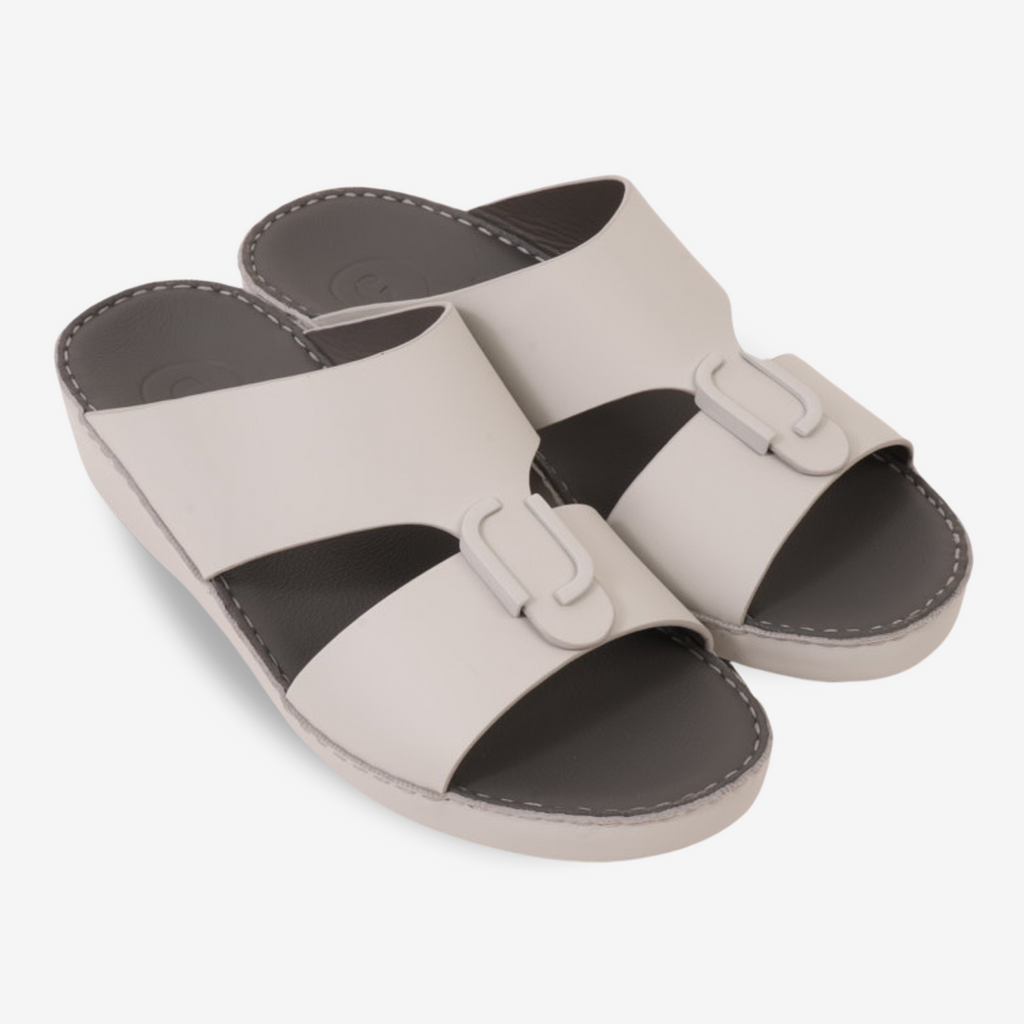 FARADA CLASSIC MENS BLACK LEATHER SANDALS LIGHT GREY