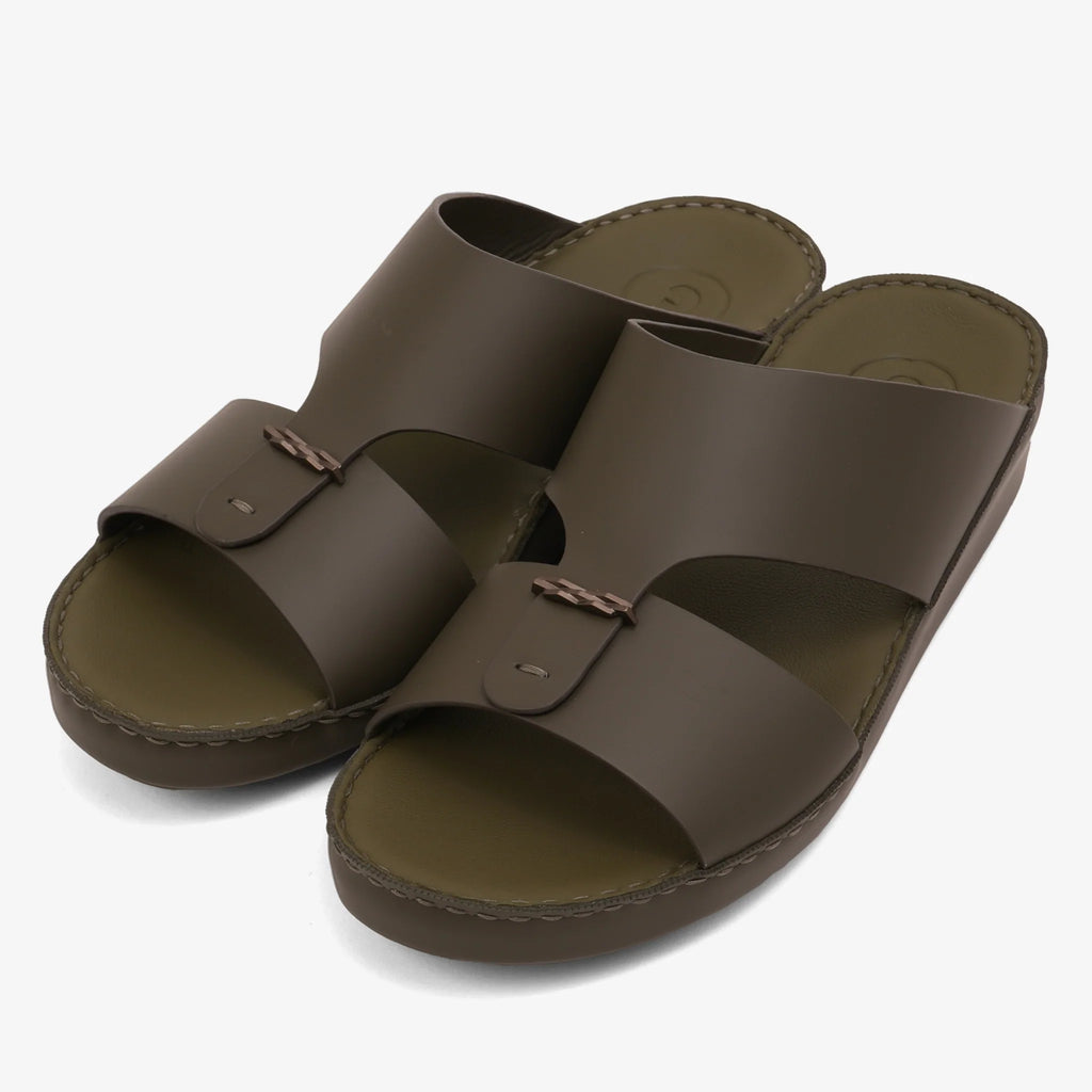 FARADA TIMELESS LEATHER WITH 3D BUCKLE SANDALS OLIVE