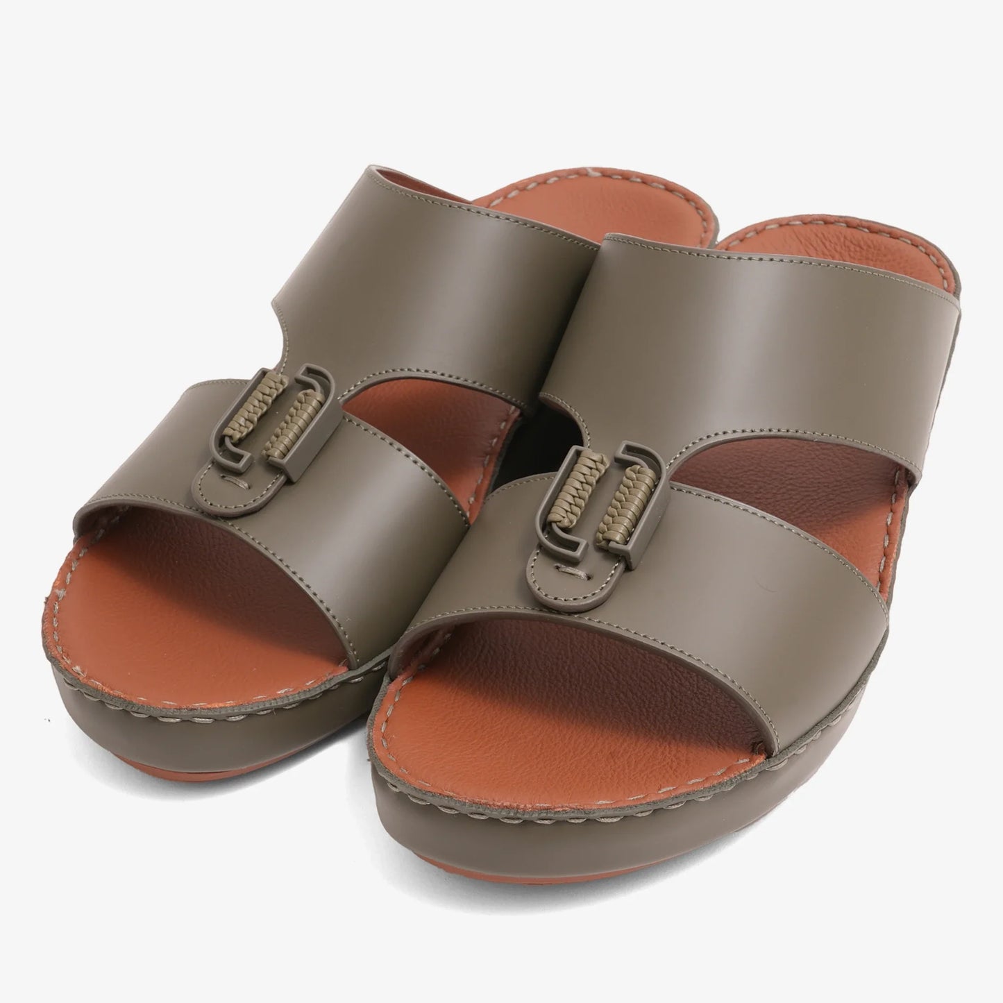 FARADA DESIGNER MEN'S LEATHER ARABIC SANDALS BUCKLE ACCENT OLIVE