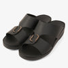 FARADA MODERN LEATHER ARABIC SANDALS WITH BRASS DOUBLE F TRIM BLACK