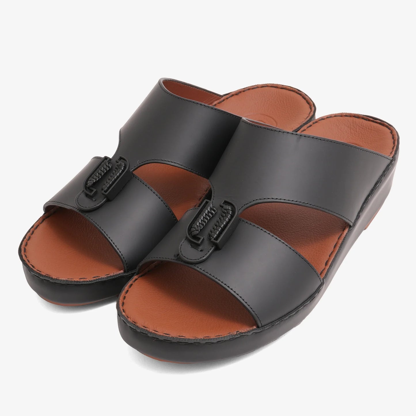 FARADA DESIGNER MEN'S LEATHER ARABIC SANDALS BUCKLE ACCENT BLACK