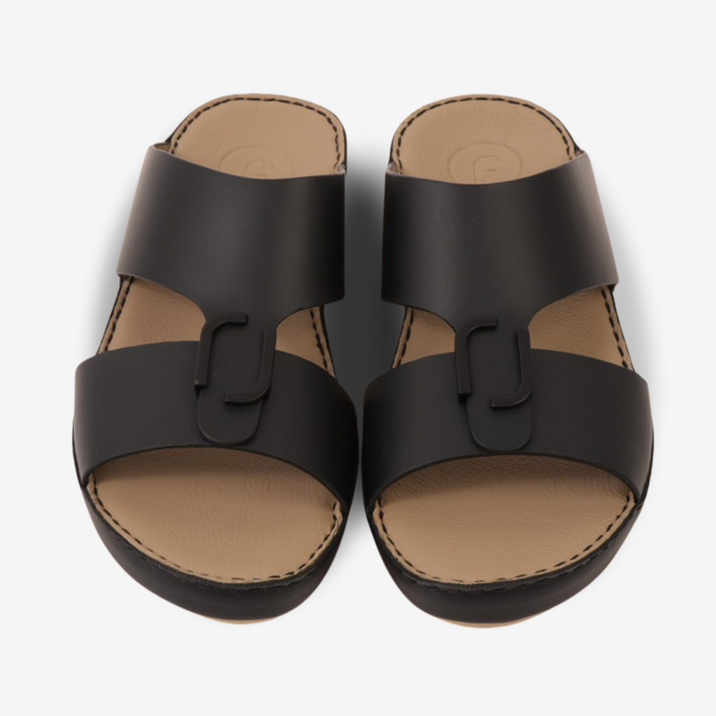 FARADA MENS CLASSIC LEATHER SANDALS BLACK