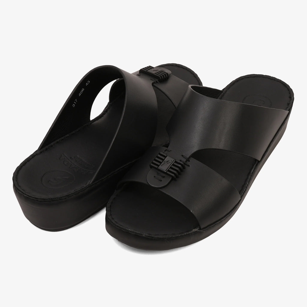 FARADA MENS SLIDE WITH TEXTURED BUCKLE SANDALS BLACK