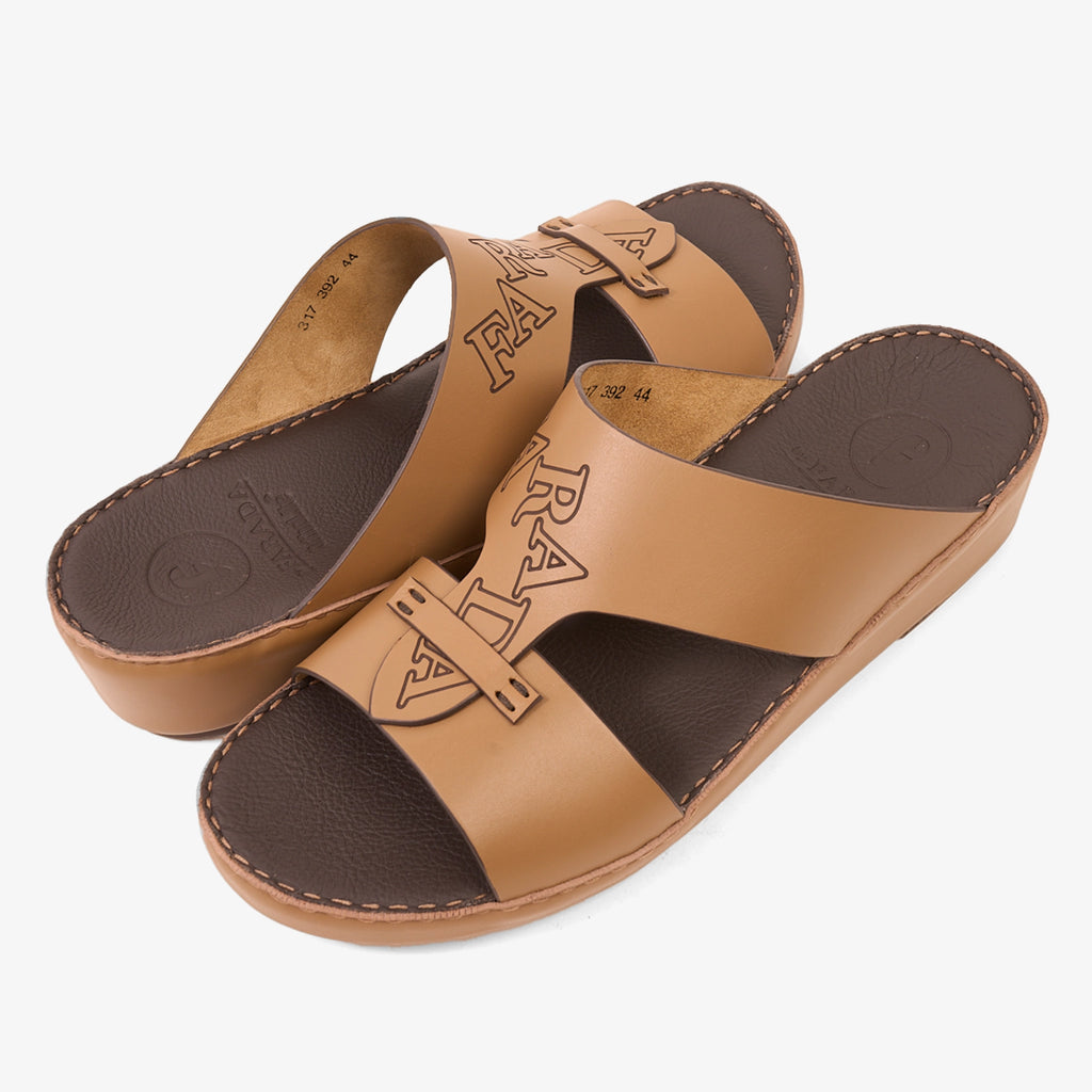 FARADA MODERN LEATHER SANDALS WITH EMBOSED LOGO CUOIO