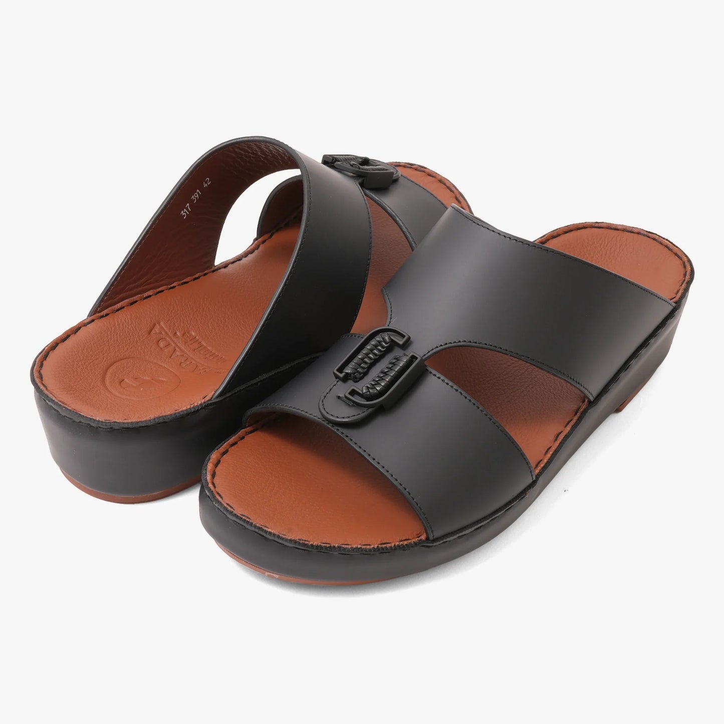 FARADA DESIGNER MEN'S LEATHER ARABIC SANDALS BUCKLE ACCENT BLACK