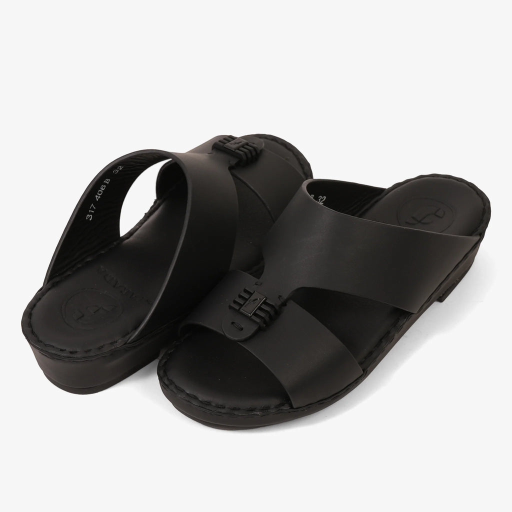 FARADA KIDS SLIDE WITH TEXTURED BUCKLE SANDALS BLACK