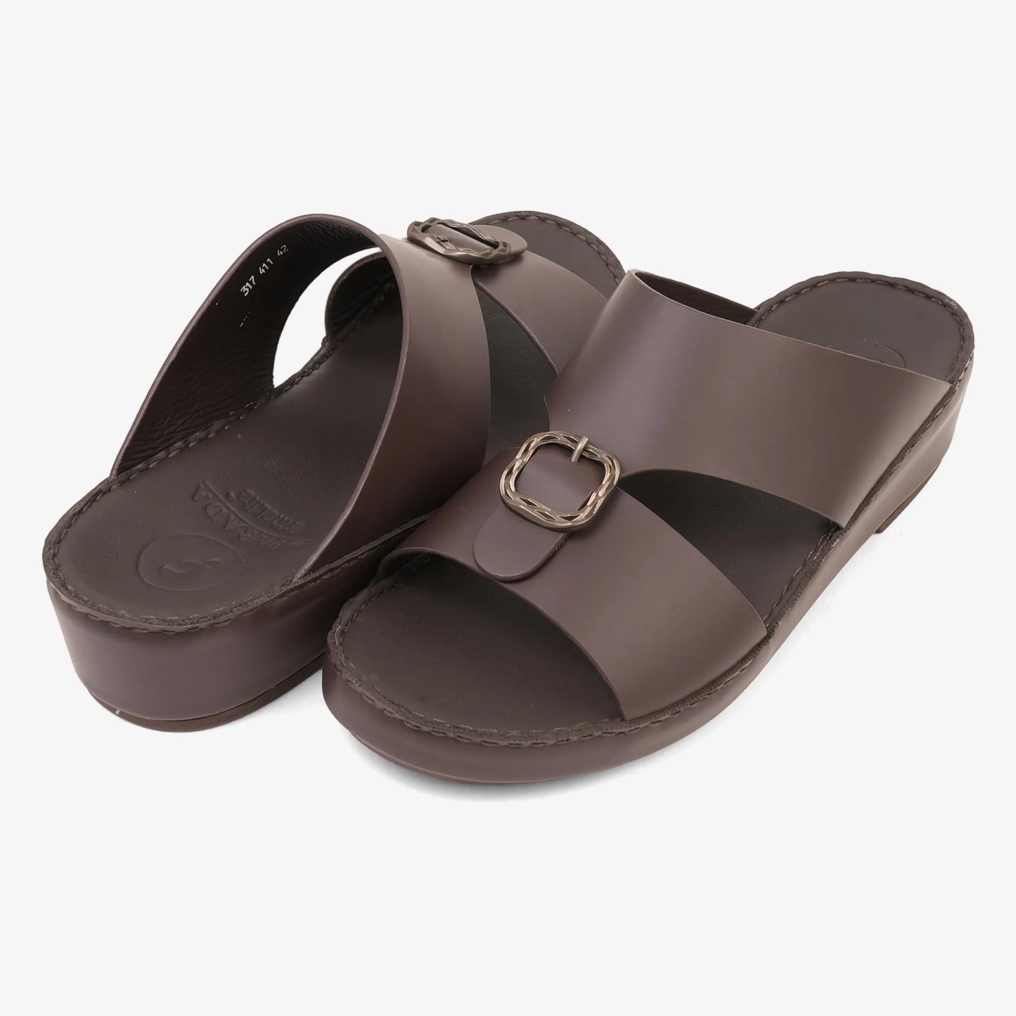FARADA DA VINCI BRASS ICONIC DOUBLE F TRIM ARABIC SANDALS BROWN