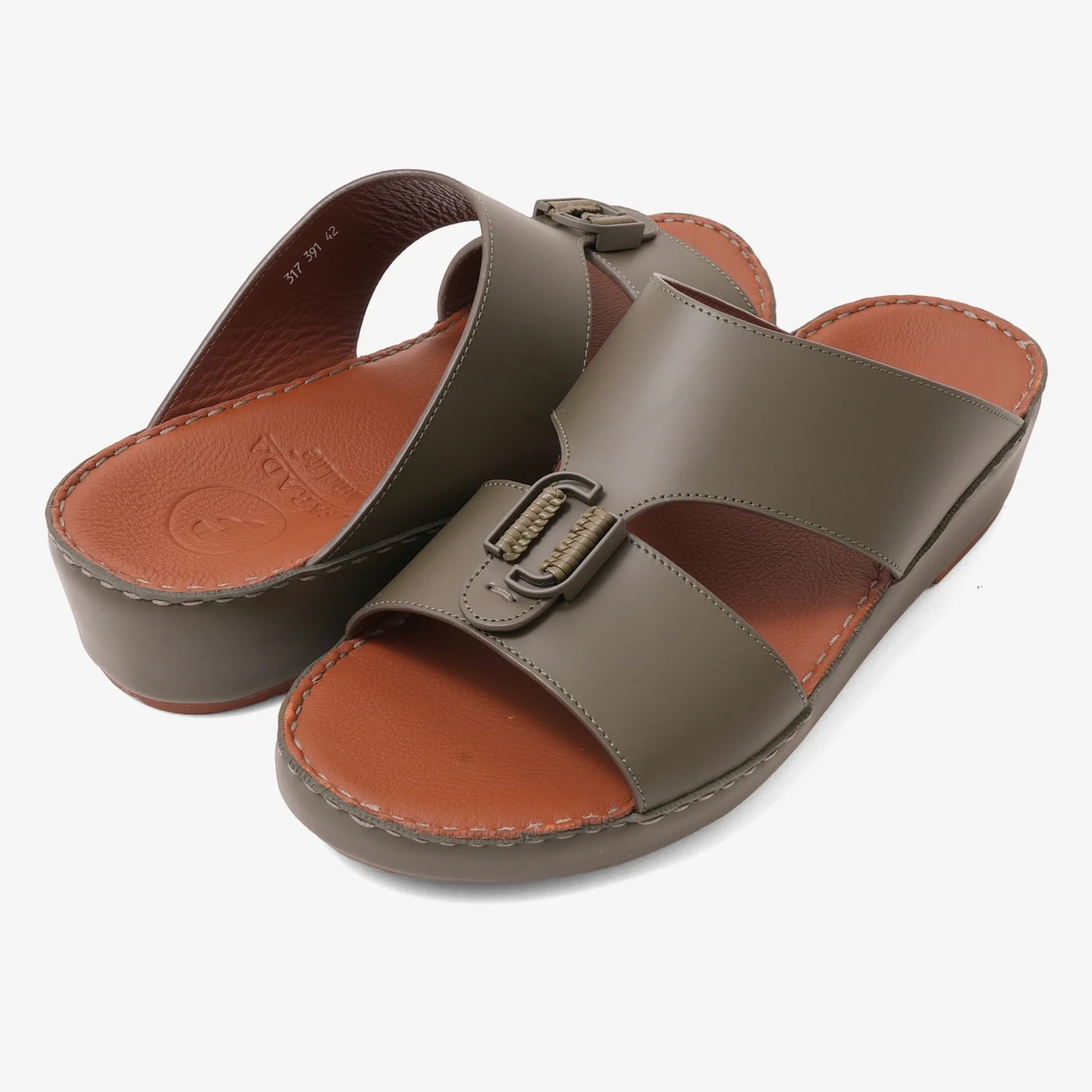 FARADA DESIGNER MEN'S LEATHER ARABIC SANDALS BUCKLE ACCENT OLIVE