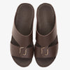 FARADA MODERN LEATHER ARABIC SANDALS WITH BRASS DOUBLE F TRIM BROWN