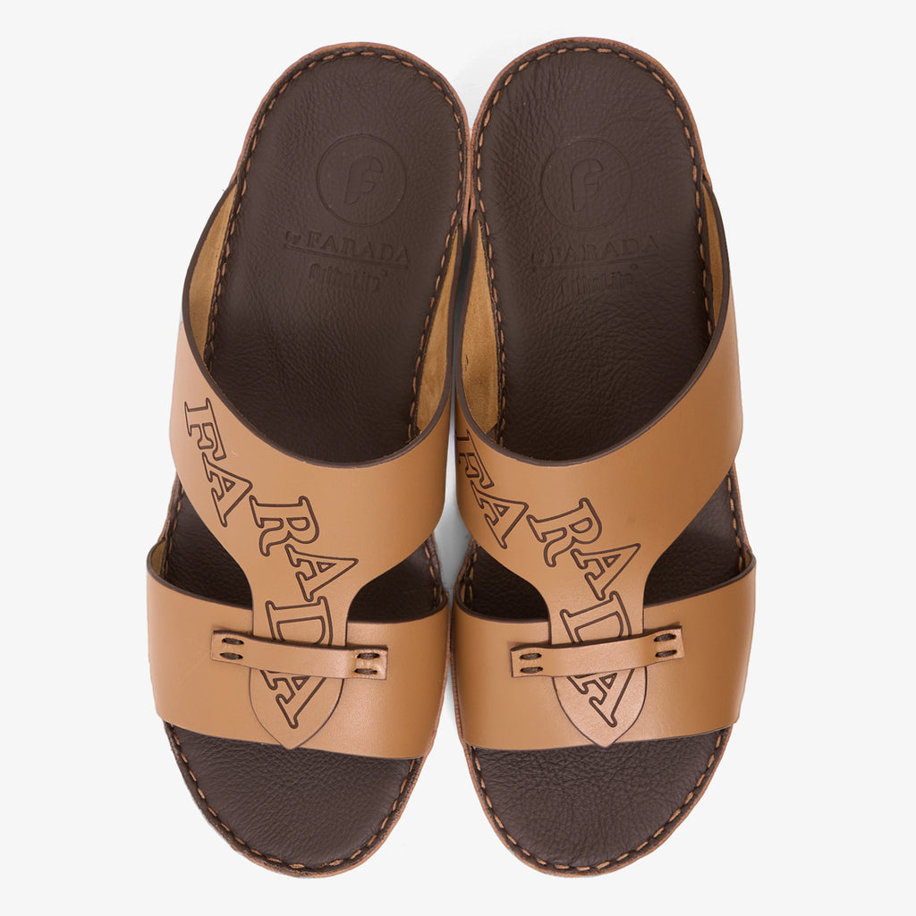 FARADA MODERN LEATHER SANDALS WITH EMBOSED LOGO CUOIO