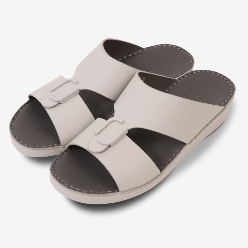 FARADA CLASSIC MENS BLACK LEATHER SANDALS LIGHT GREY