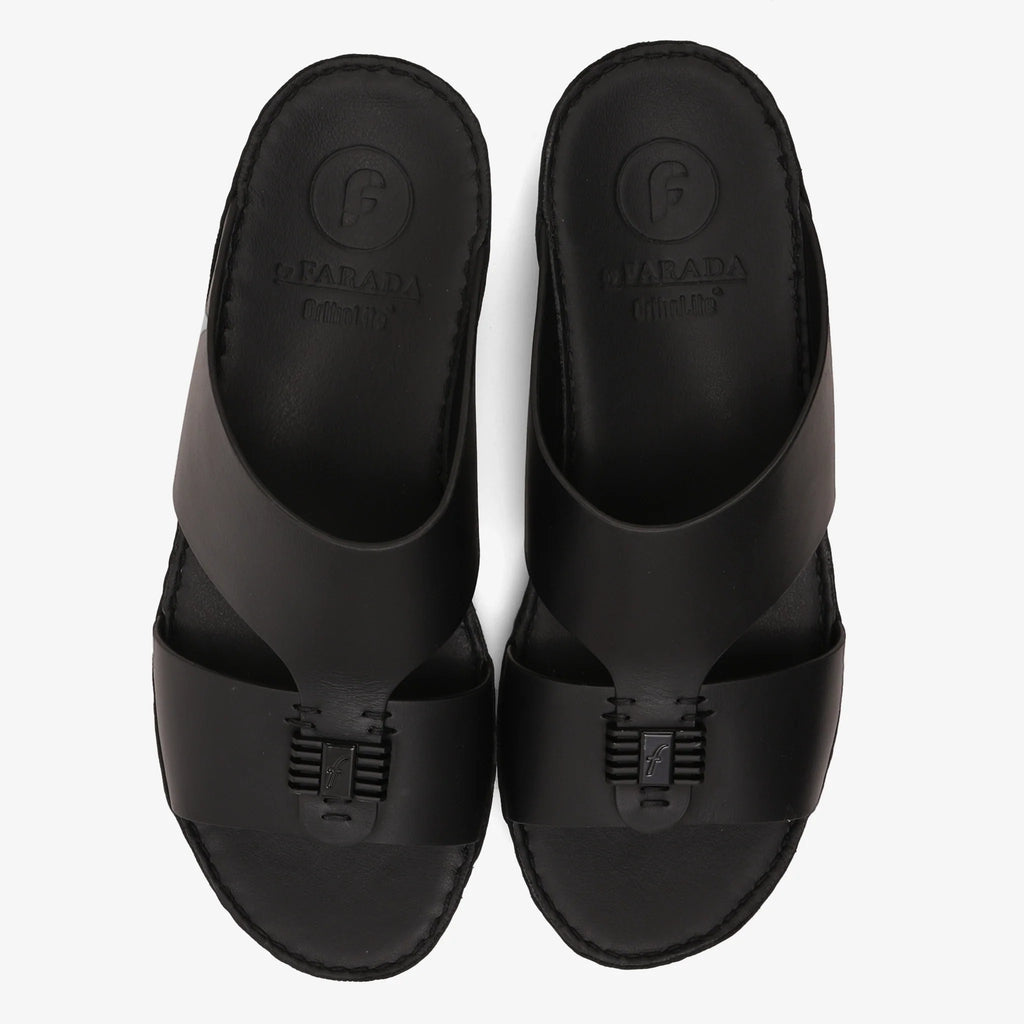 FARADA MENS SLIDE WITH TEXTURED BUCKLE SANDALS BLACK
