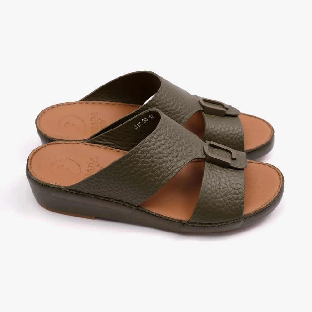 DAVINCI TIMELESS UNLINED HAMMERED CLASSIC ARABIC SANDALS OLIVE - Farada