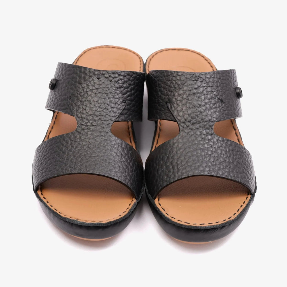 CLASSIC TAJ UNLINED GRAIN HAMMERED ARABIC SANDALS BLACK - Farada