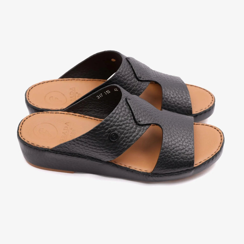 CLASSIC TAJ UNLINED GRAIN HAMMERED ARABIC SANDALS BLACK - Farada