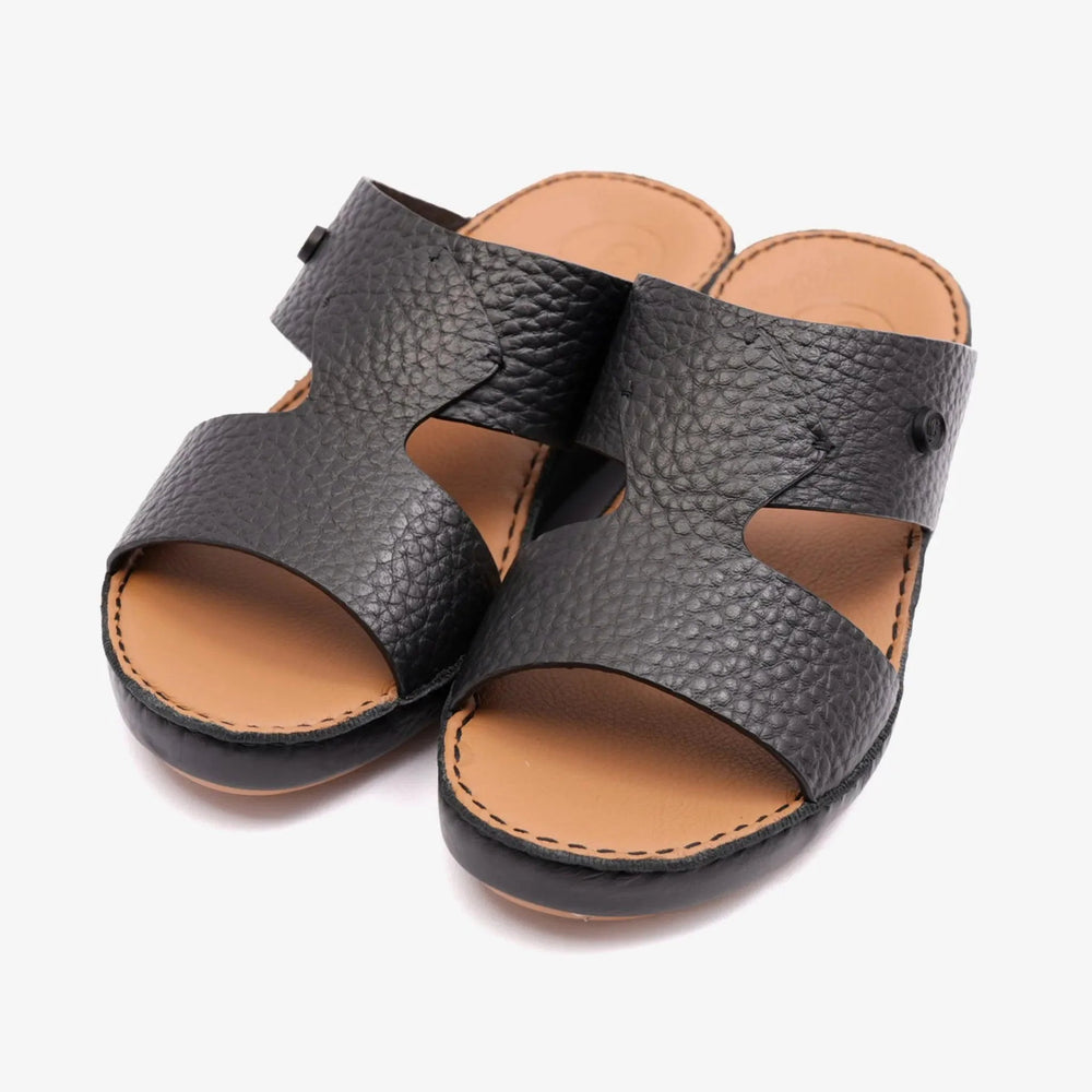 CLASSIC TAJ UNLINED GRAIN HAMMERED ARABIC SANDALS BLACK - Farada