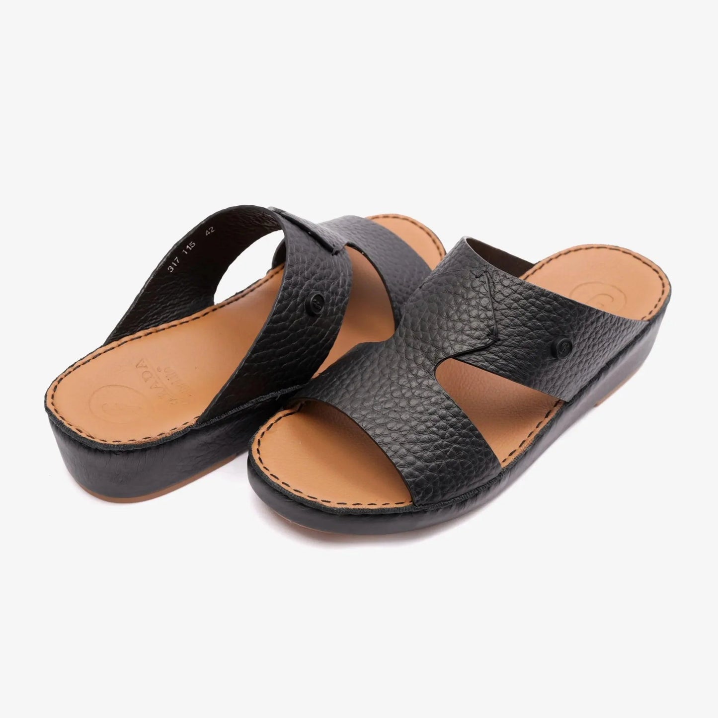 CLASSIC TAJ UNLINED GRAIN HAMMERED ARABIC SANDALS BLACK - Farada