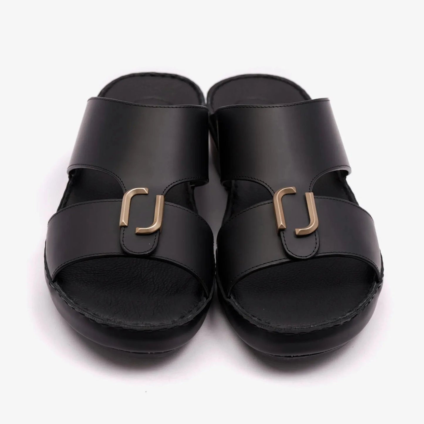 FARADA DA-VINCI BRASS IOCONIC DOUBLE F TRIM ARABIC SANDALS BLACK - Farada