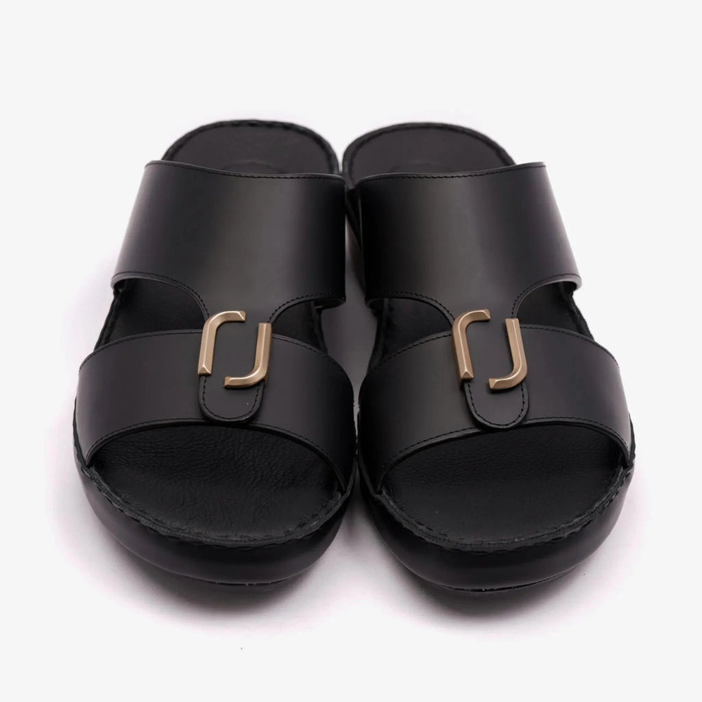 FARADA DA-VINCI BRASS IOCONIC DOUBLE F TRIM ARABIC SANDALS BLACK