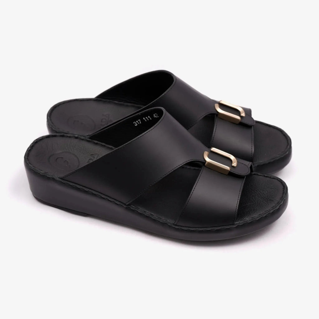 FARADA DA-VINCI BRASS IOCONIC DOUBLE F TRIM ARABIC SANDALS BLACK