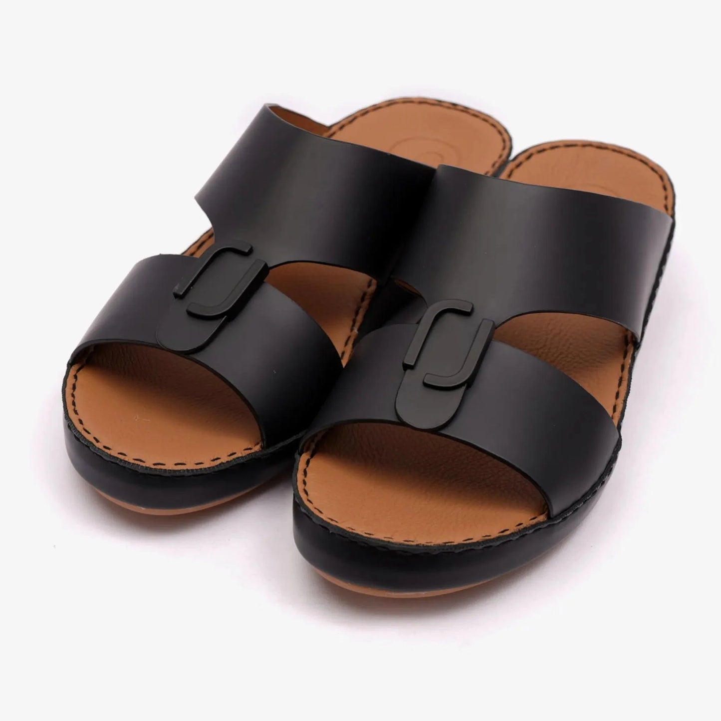 FARADA MATTE LEATHER SLIM ICONIC DOUBLE F TRIM ARABIC SANDAL BLACK - Farada