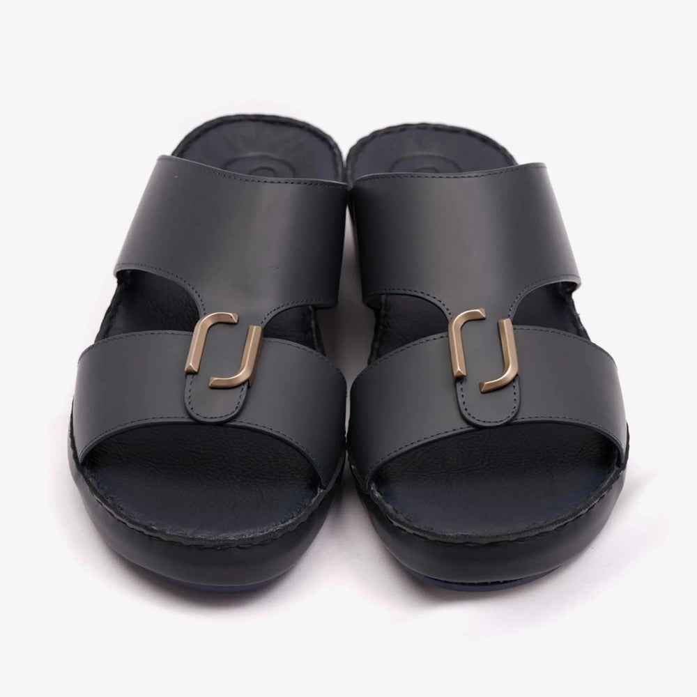 FARADA DA-VINCI BRASS IOCONIC DOUBLE F TRIM ARABIC SANDALS NAVY - Farada