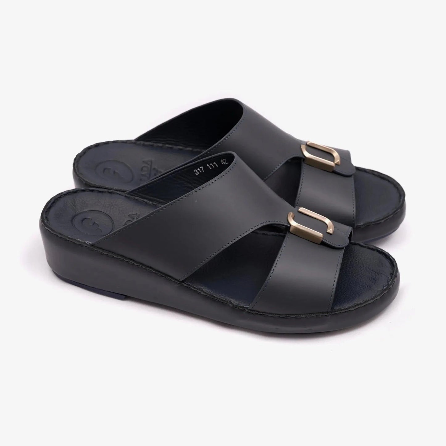 FARADA DA-VINCI BRASS IOCONIC DOUBLE F TRIM ARABIC SANDALS NAVY - Farada