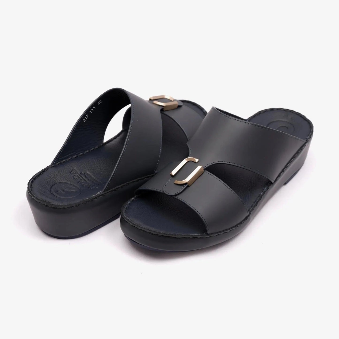 FARADA DA-VINCI BRASS IOCONIC DOUBLE F TRIM ARABIC SANDALS NAVY - Farada