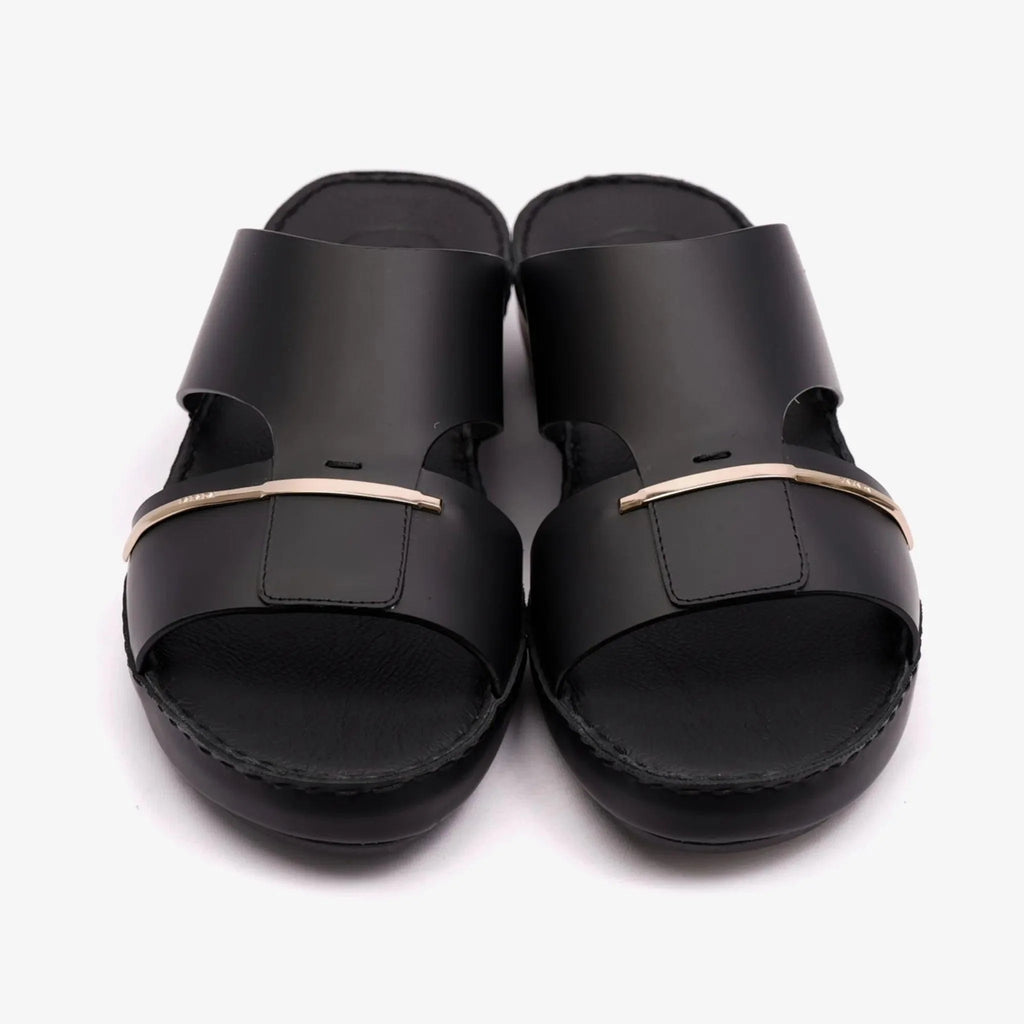 FARADA CLASSIC ARABIC SANDALS WITH GOLD THIN STRIP BLACK