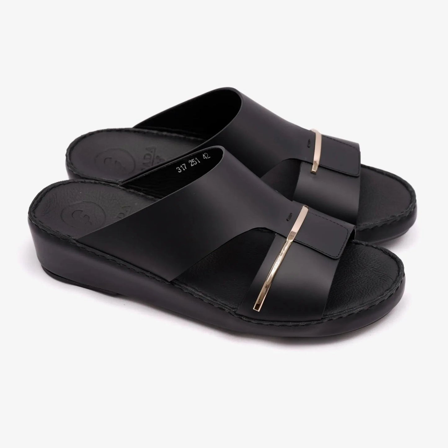 FARADA CLASSIC ARABIC SANDALS WITH GOLD THIN STRIP BLACK - Farada