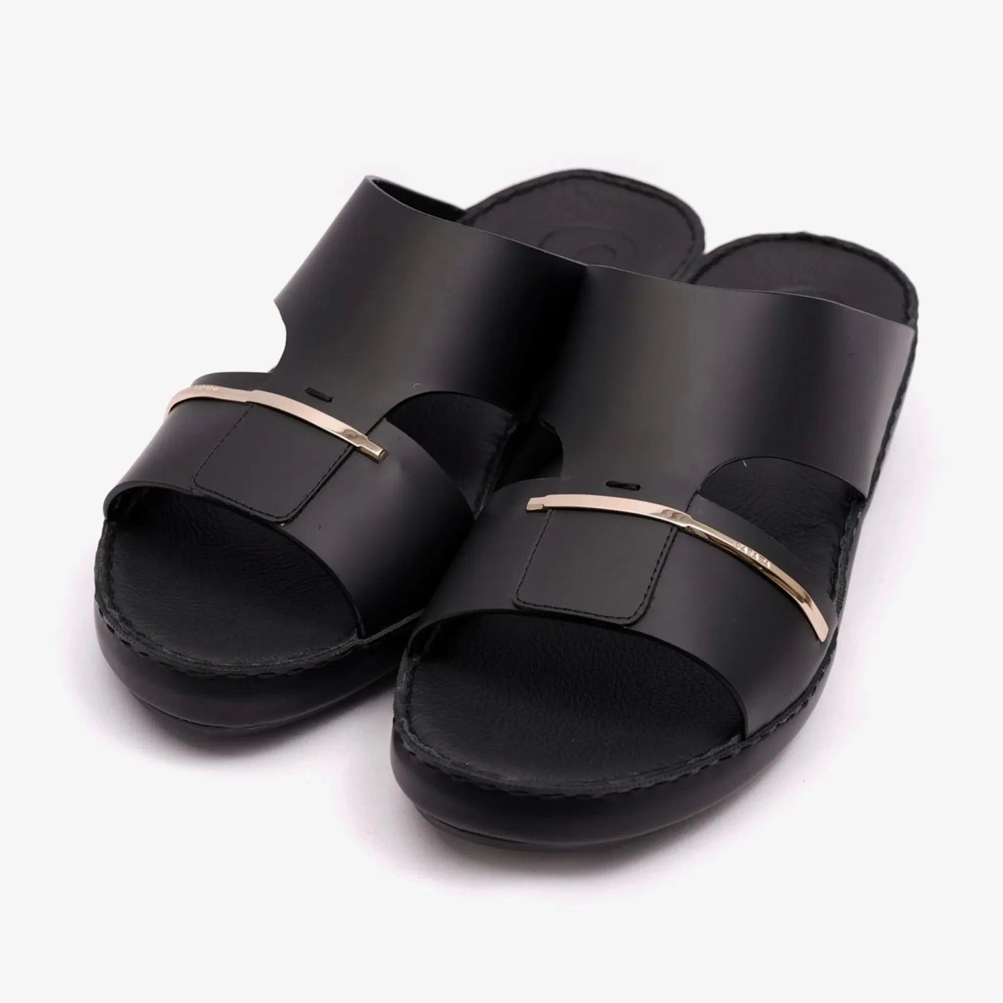 FARADA CLASSIC ARABIC SANDALS WITH GOLD THIN STRIP BLACK - Farada