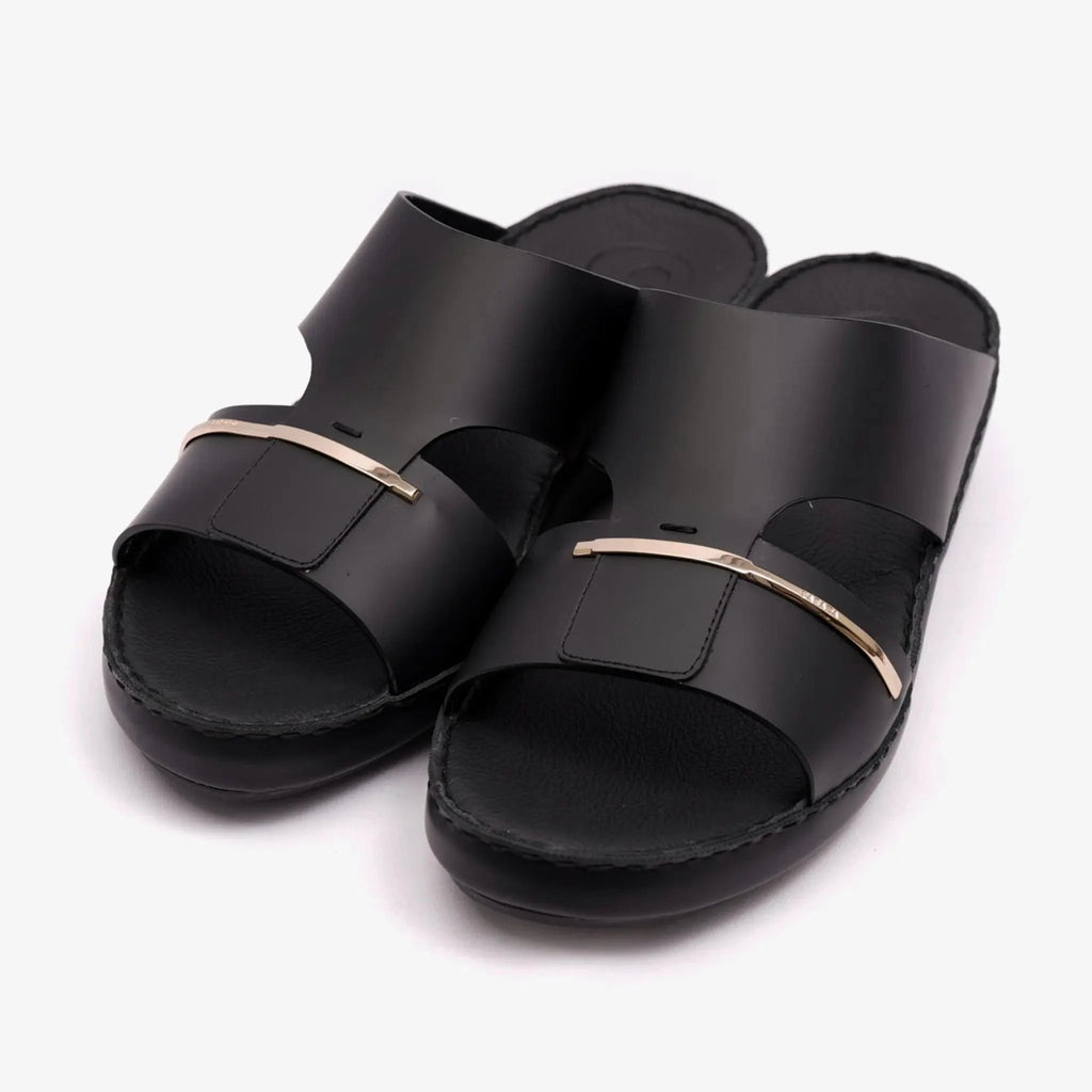 FARADA CLASSIC ARABIC SANDALS WITH GOLD THIN STRIP BLACK