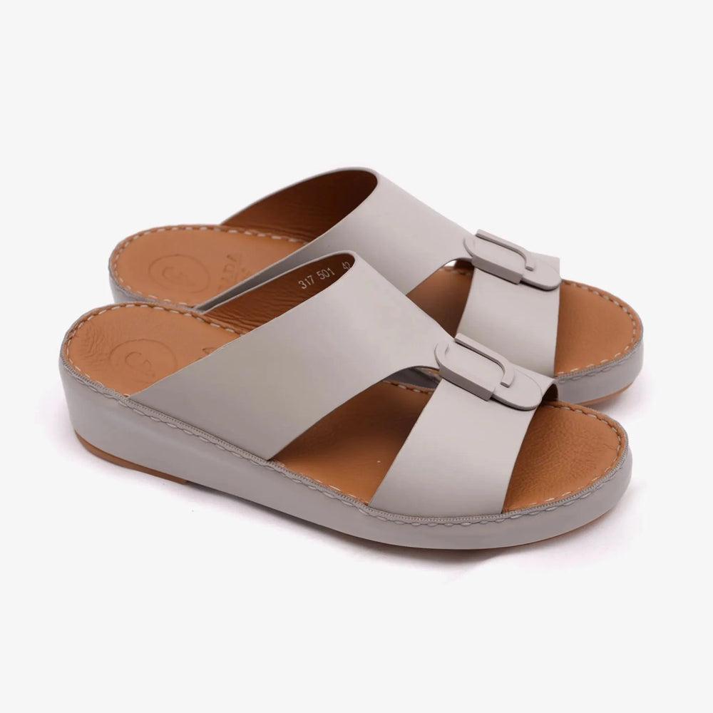 FARADA MATTE LEATHER SLIM ICONIC DOUBLE F TRIM ARABIC SANDAL LIGHT-EARTH - Farada