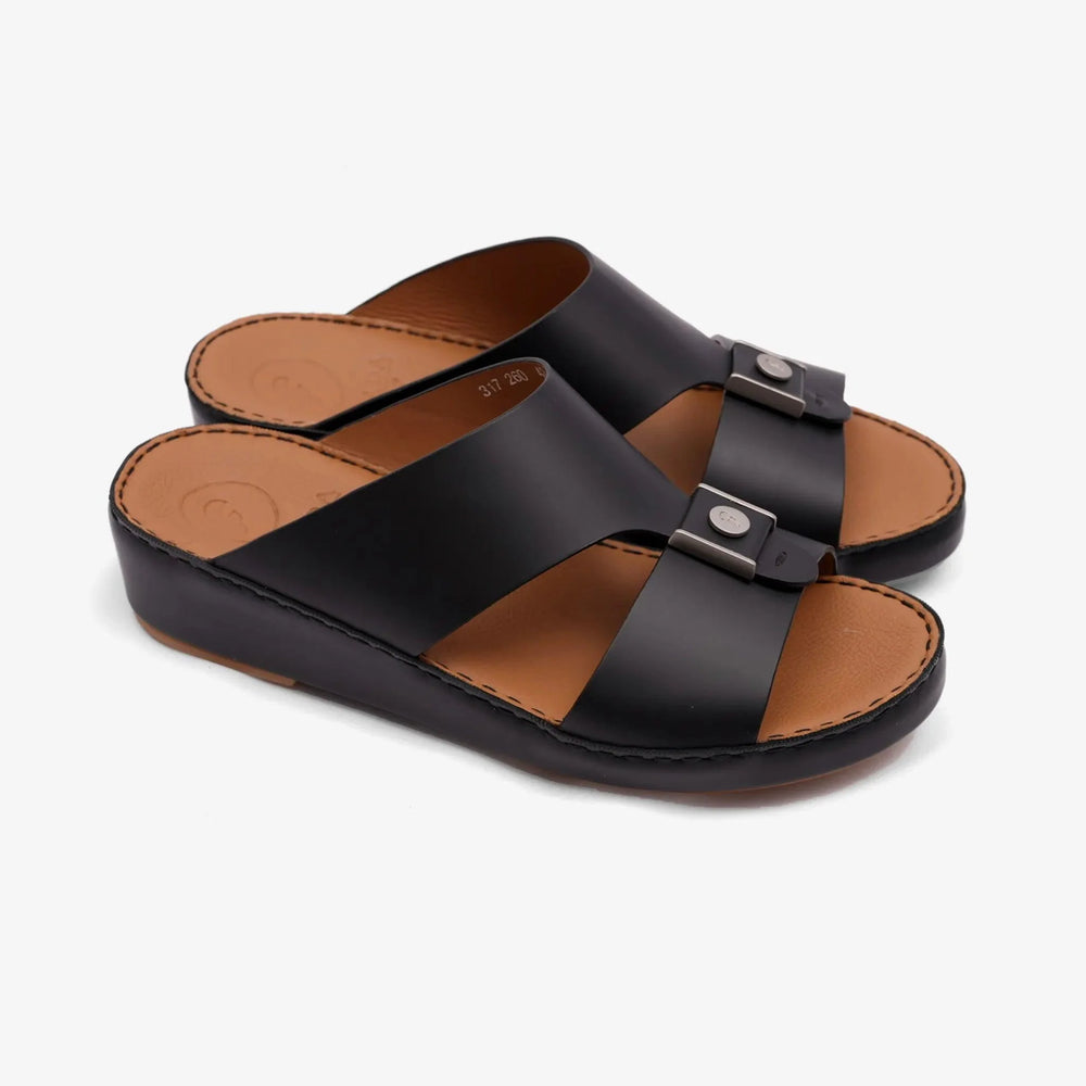 FARADA MODERN CLASSIC MATTE LEATHER ARABIC SANDAL BLACK - Farada