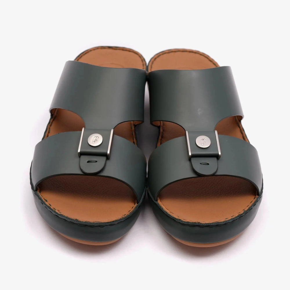 FARADA MODERN CLASSIC MATTE LEATHER ARABIC SANDAL BOTTLE GREEN - Farada