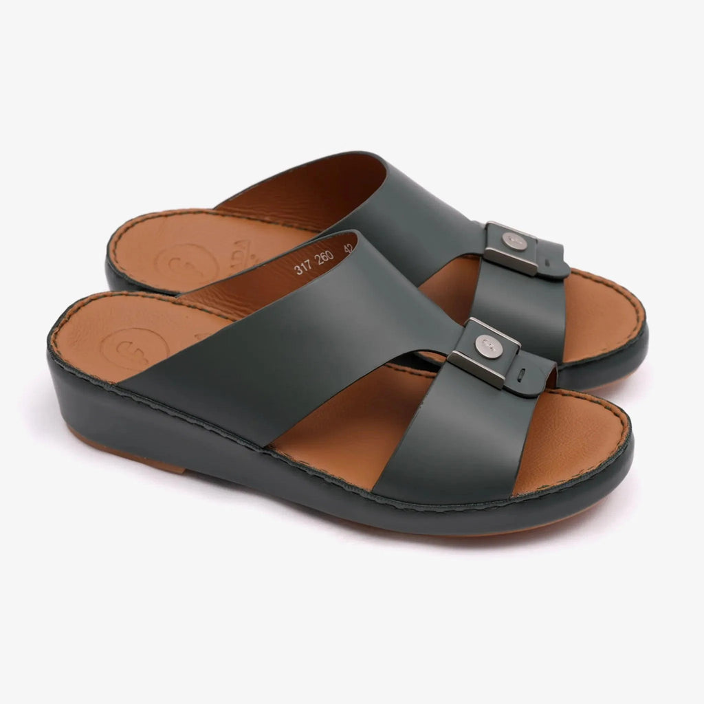 FARADA MODERN CLASSIC MATTE LEATHER ARABIC SANDAL BOTTLE GREEN