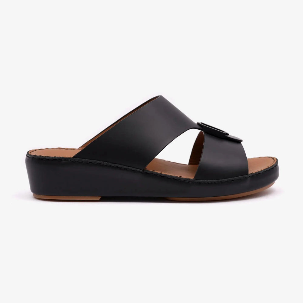 FARADA MATTE LEATHER SLIM ICONIC DOUBLE F TRIM ARABIC SANDAL BLACK - Farada