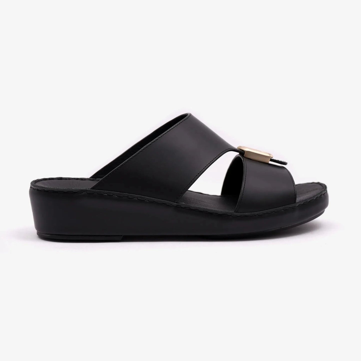 FARADA DA-VINCI BRASS IOCONIC DOUBLE F TRIM ARABIC SANDALS BLACK - Farada