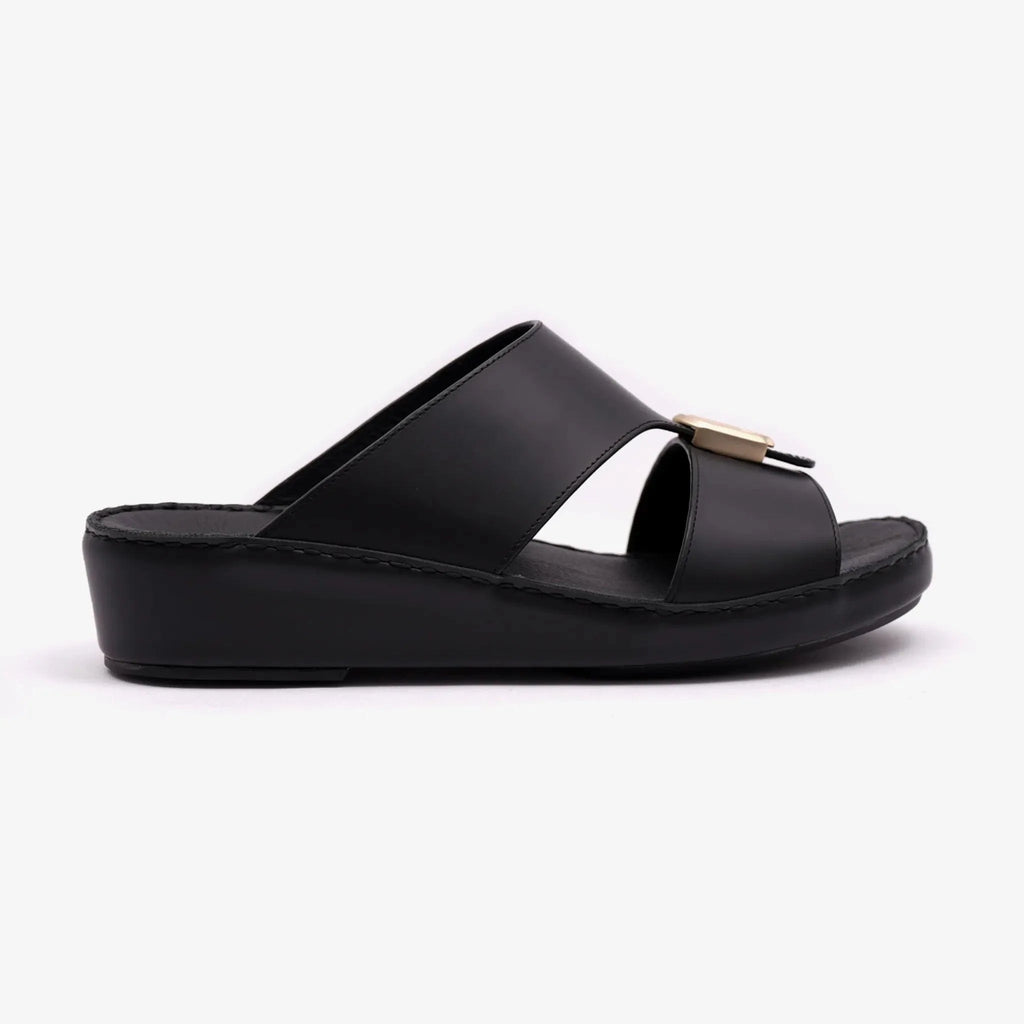 FARADA DA-VINCI BRASS IOCONIC DOUBLE F TRIM ARABIC SANDALS BLACK