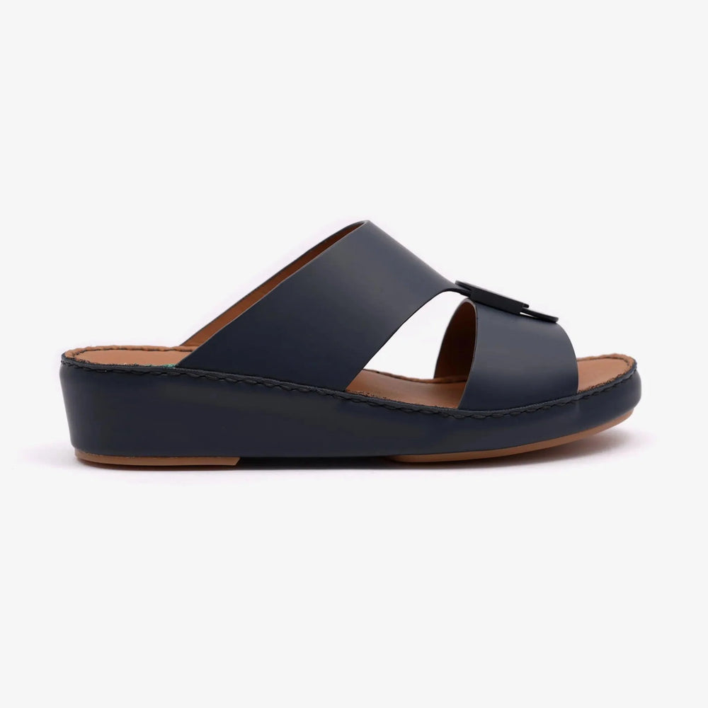 FARADA MATTE LEATHER SLIM ICONIC DOUBLE F TRIM ARABIC SANDAL NAVY - Farada