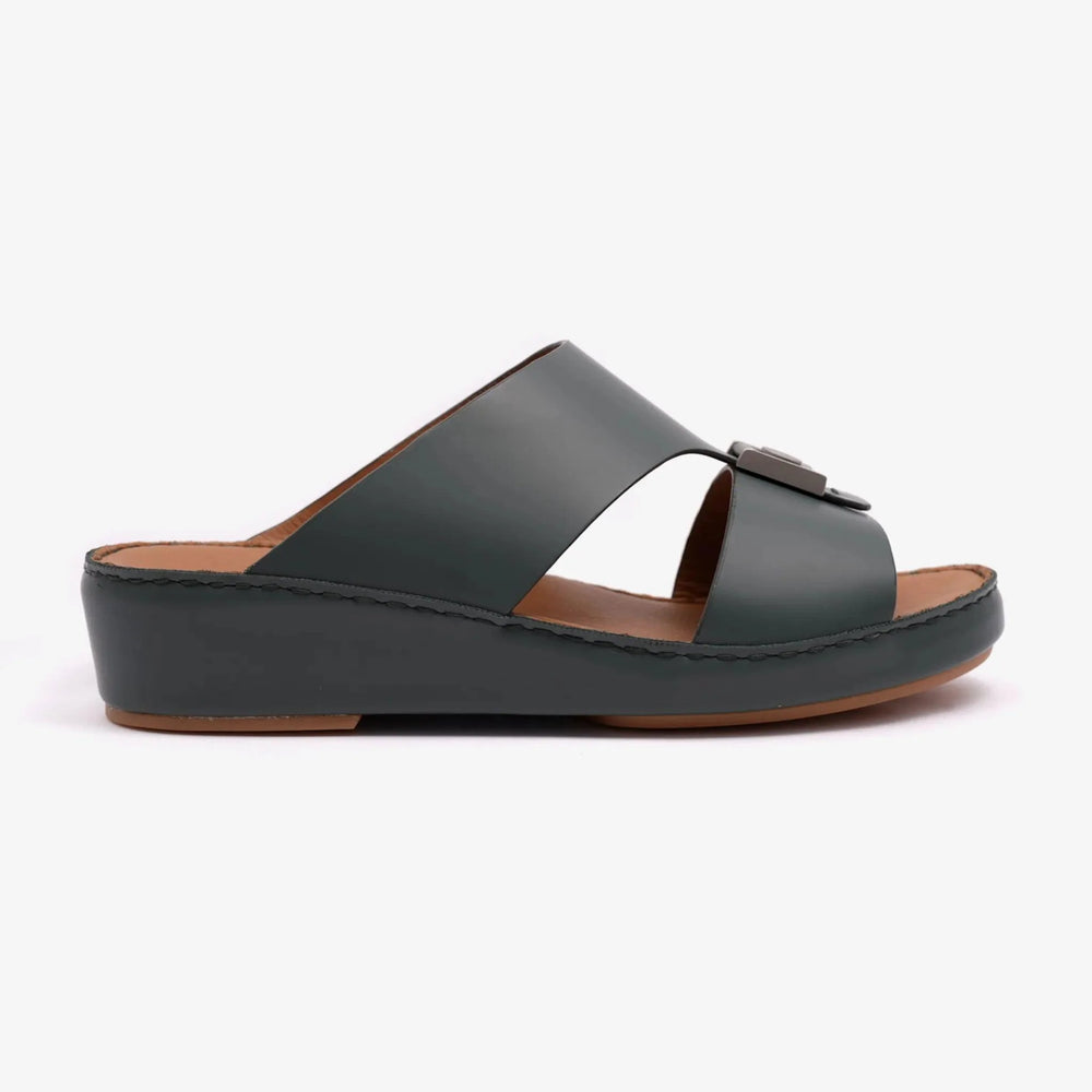 FARADA MODERN CLASSIC MATTE LEATHER ARABIC SANDAL BOTTLE GREEN - Farada