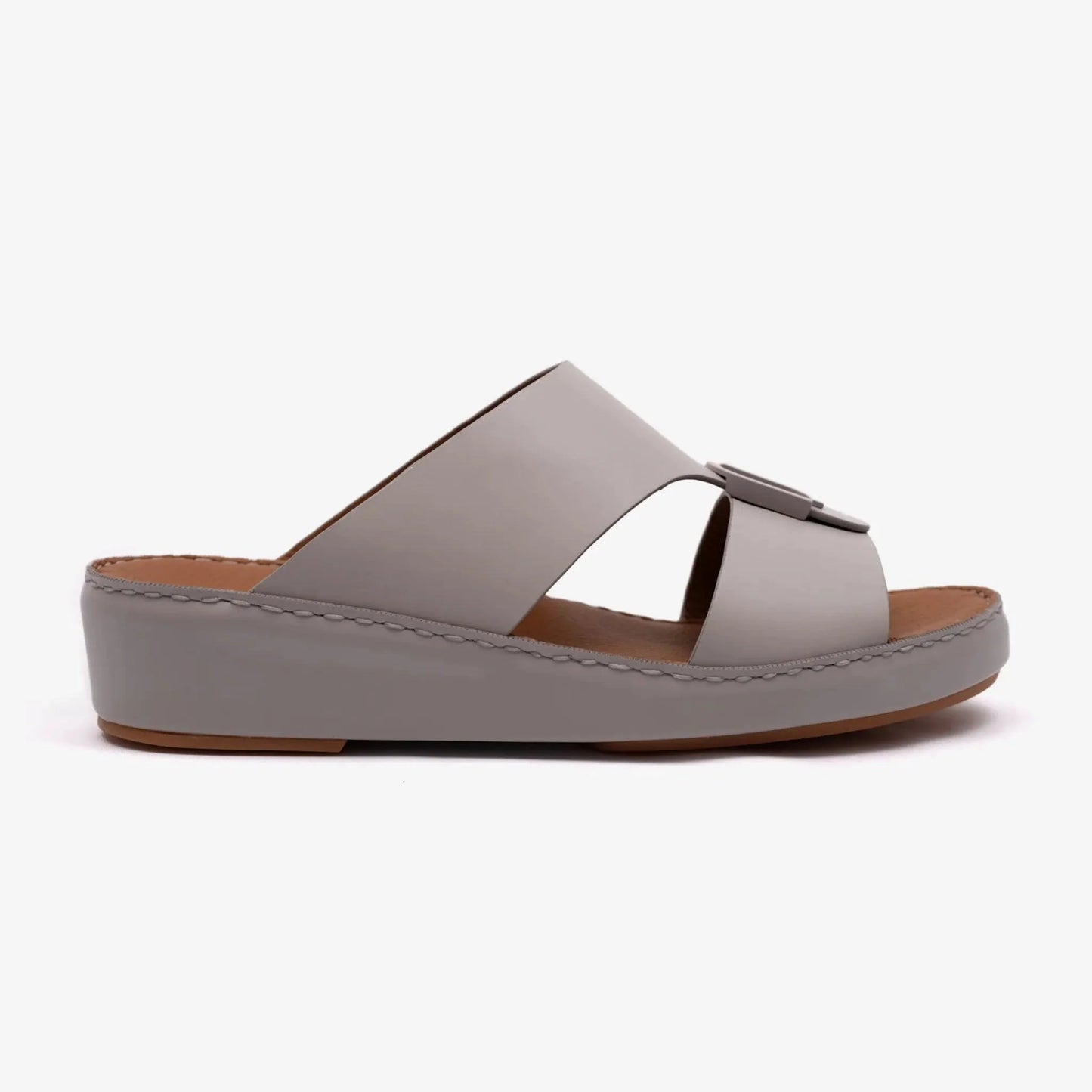 FARADA MATTE LEATHER SLIM ICONIC DOUBLE F TRIM ARABIC SANDAL LIGHT-EARTH - Farada