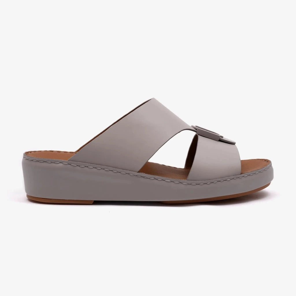 FARADA MATTE LEATHER SLIM ICONIC DOUBLE F TRIM ARABIC SANDAL LIGHT-EARTH