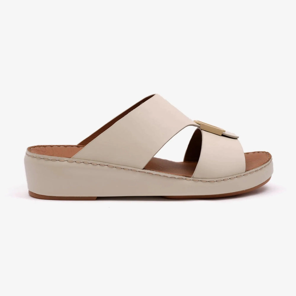 FARADA MATTE LEATHER SLIM ICONIC DOUBLE F TRIM ARABIC SANDAL LIGHT-LEMON - Farada