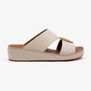 FARADA MATTE LEATHER SLIM ICONIC DOUBLE F TRIM ARABIC SANDAL LIGHT-LEMON