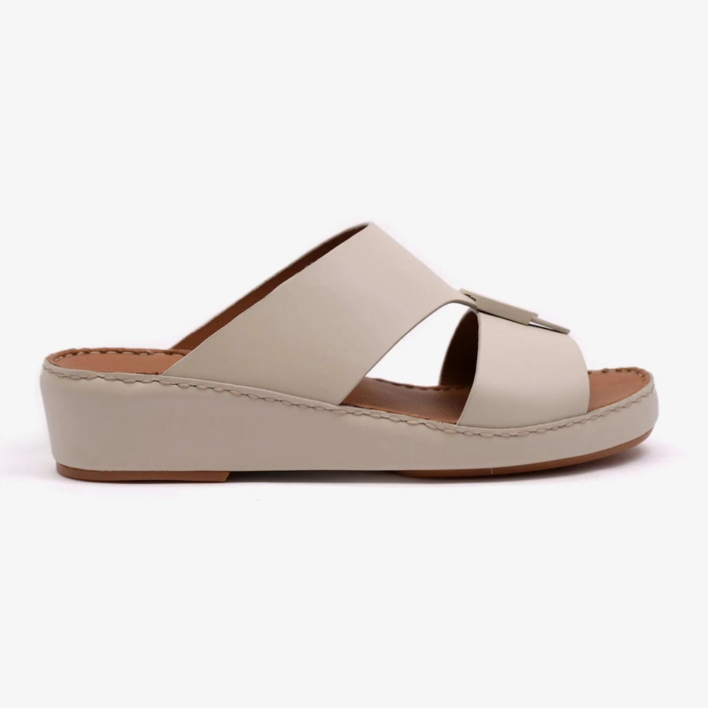 FARADA MATTE LEATHER SLIM ICONIC DOUBLE F TRIM ARABIC SANDAL DESERT - Farada