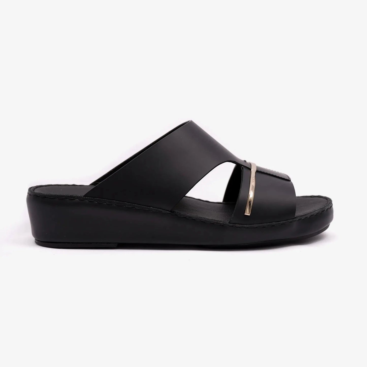 FARADA CLASSIC ARABIC SANDALS WITH GOLD THIN STRIP BLACK - Farada