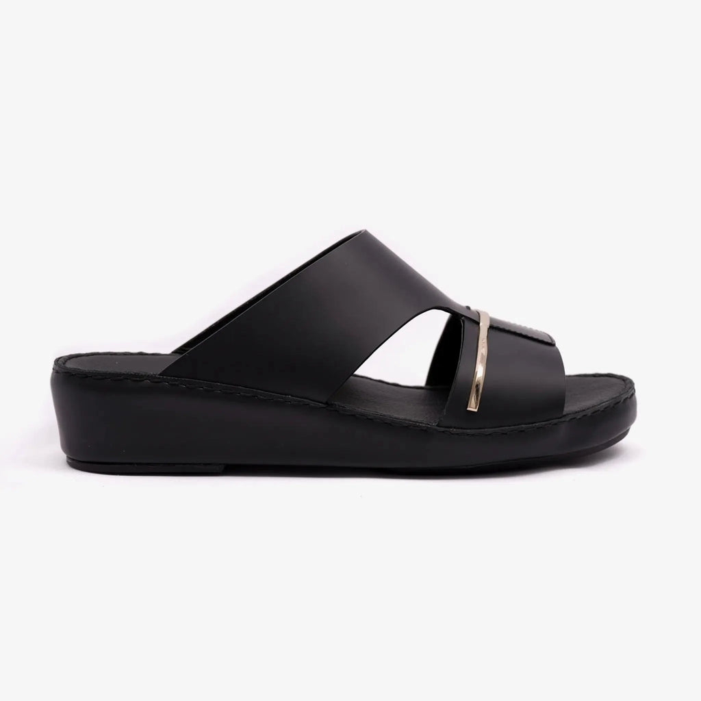 FARADA CLASSIC ARABIC SANDALS WITH GOLD THIN STRIP BLACK