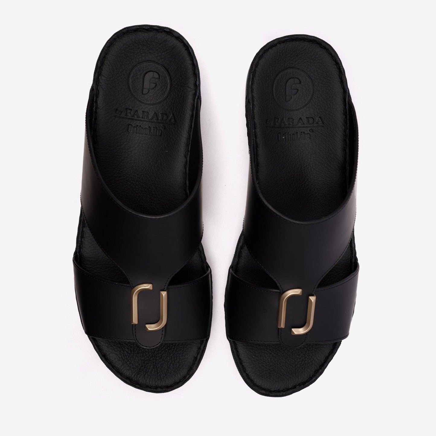 FARADA DA-VINCI BRASS IOCONIC DOUBLE F TRIM ARABIC SANDALS BLACK - Farada