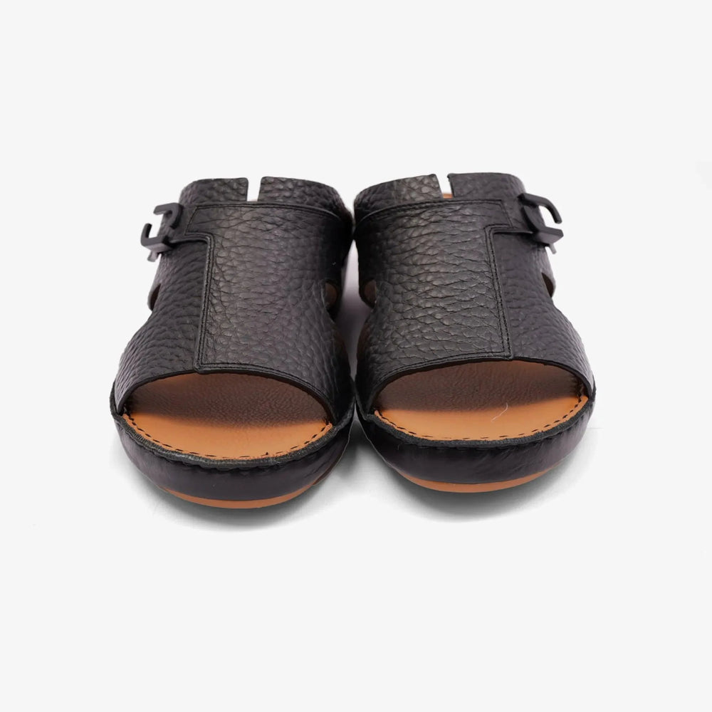 TRENDY UNLINED HAMMERED EINAUDI ARABIC SANDALS BLACK - Farada